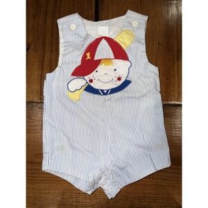 Vintage Baby‎ Togs Boys 24M White Romper Nautical Embroidered Baseball Face